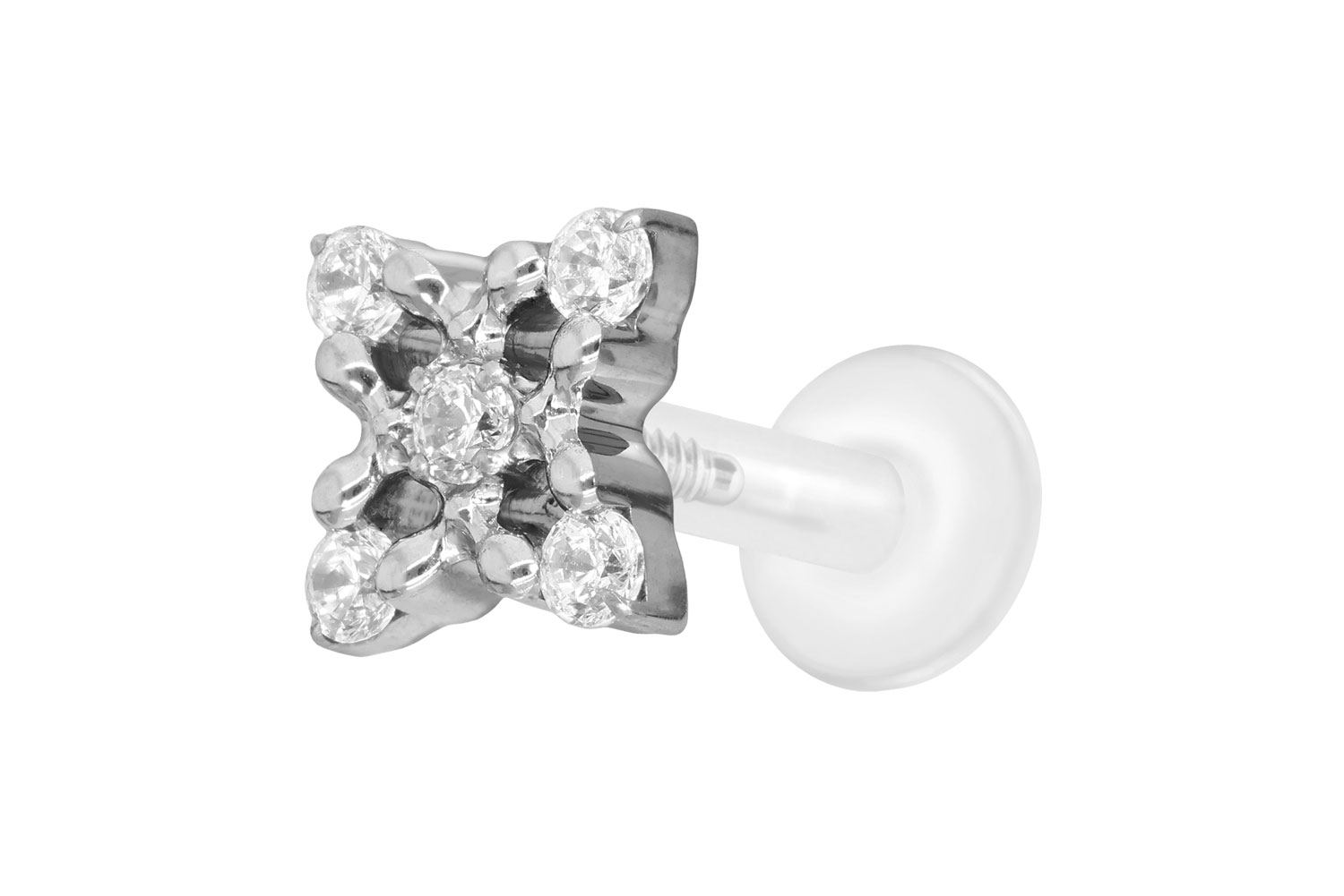 PTFE Labret Piercing mit Innengewinde + Titan-Aufsatz KRISTALLBLUME